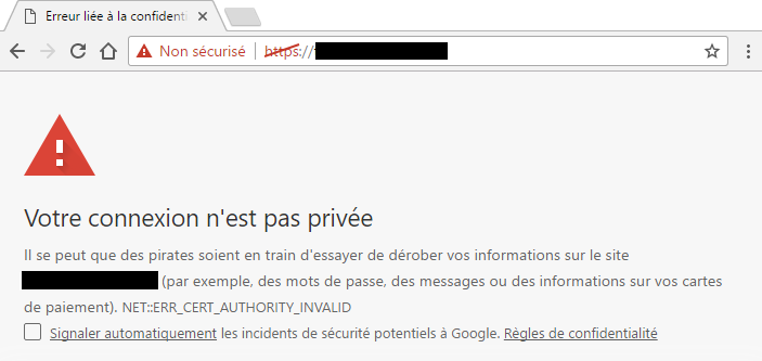 SSL non sécurisé message d'erreur