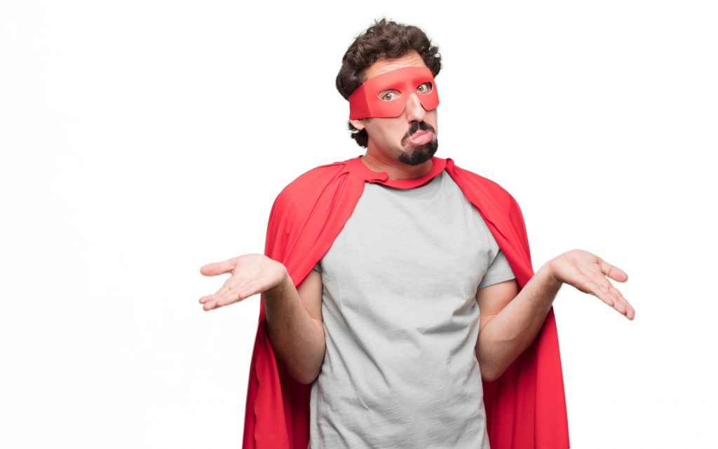 man hesitating superhero