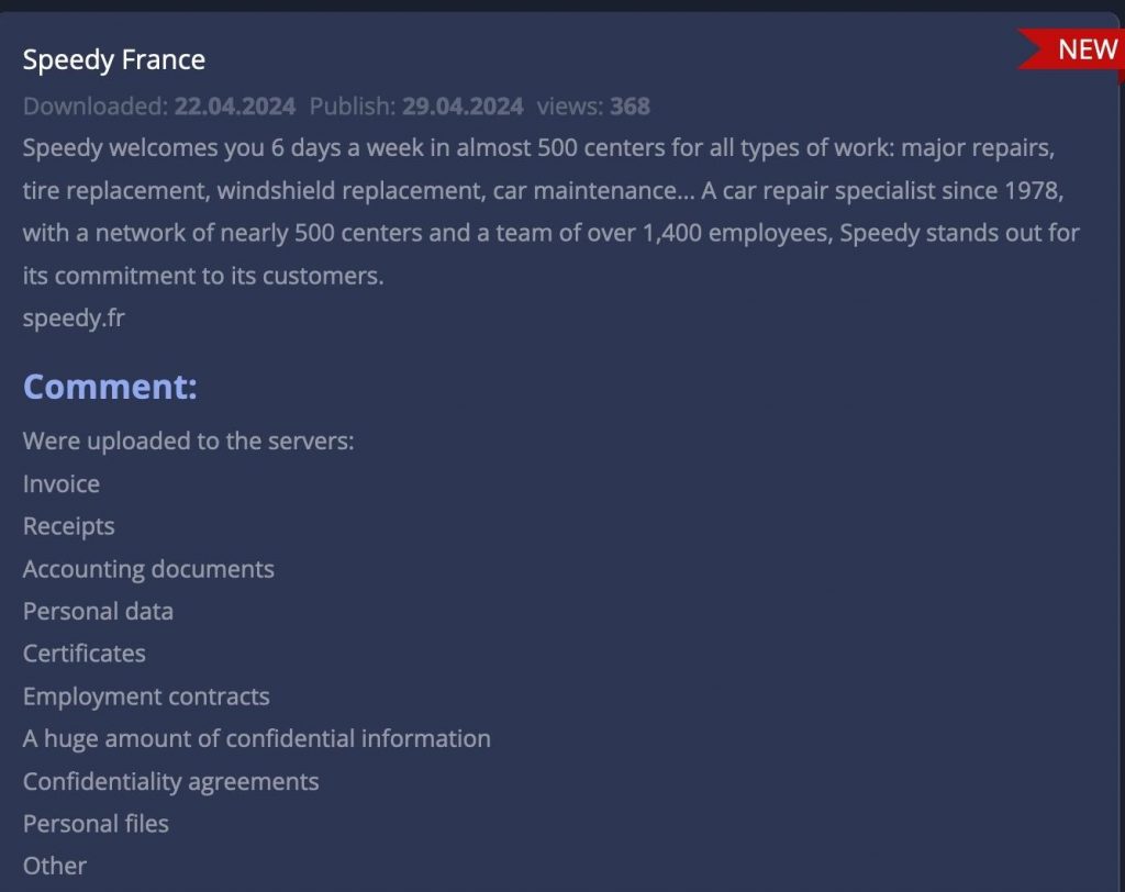 8Base message about the datas of Speedy France